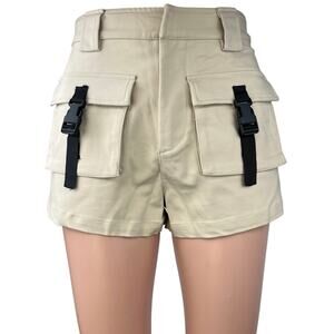 Salty Women's Beige High Waist Buckle Stretch Outdoor Hiking Cargo Shorts Size S